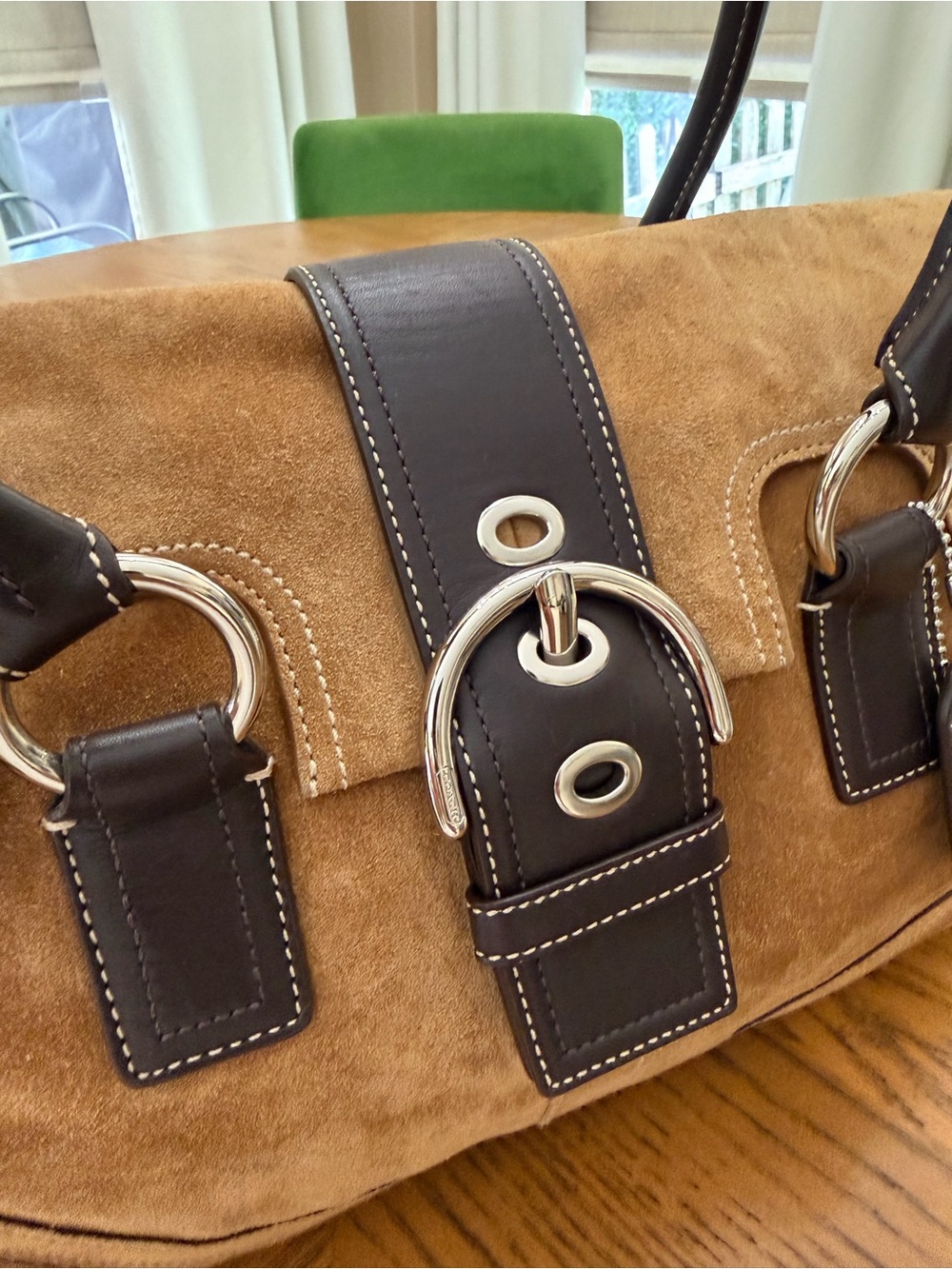 Coach Suede SoHo Flap Satchel Handbag in Caramel Brown - Picture 7 of 16
